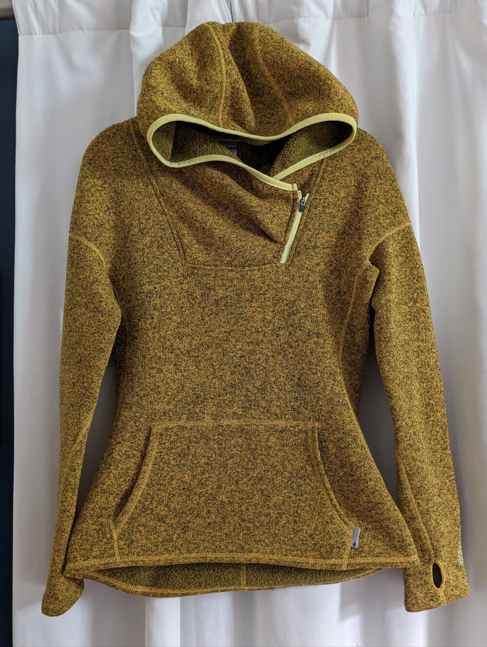 Stio Women's S Sweetwater Fleece Hoodie  Mustard Yellow Heather With Thumbholes